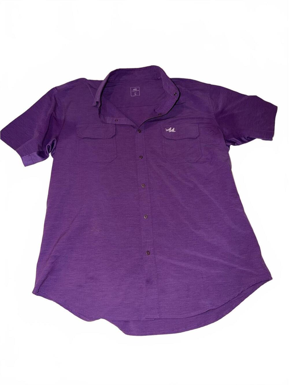 Two Dove Men's Purple Short Sleeve Button-Up Shirt Large
